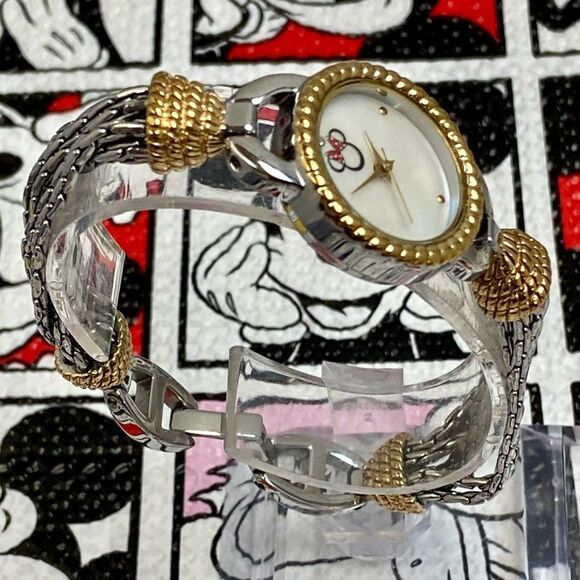 Disney Parks Minnie Mouse Two-Tone Bracelet Watch Mother of Pearl Dial - Picture 5 of 15